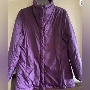 Eileen Fisher Down Quilted High Collar Snap Zipper Purple Jacket